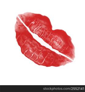 Red lipstick print on white