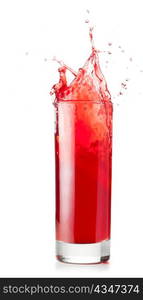 red liquid is splashing in glass cut out from white background