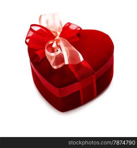 red love heart gift box over white