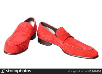 red male leather shoes isolated on white
