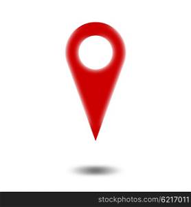 Red map pointer or pin icon with shade isolated on white background