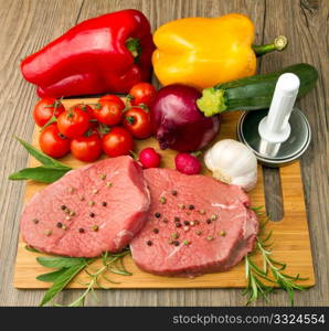 red meat with fresh vegetables