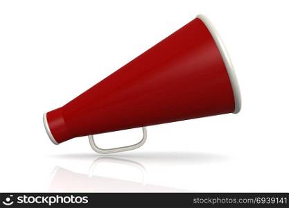 Red megaphone isolated on white, 3D rendering