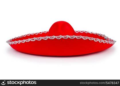 Red mexixan sombrero hat isolated on white