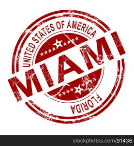 Red Miami stamp with white background, 3D rendering