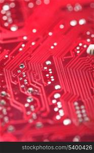Red microchip close up background for technology design