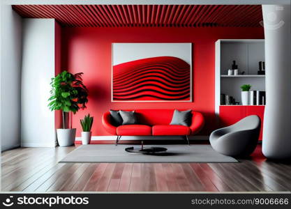 Red modern interior style. Generative AI
