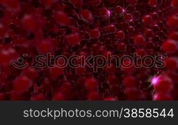 Red motion background consisted of balls creating pulsating net, loop
