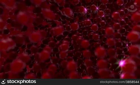 Red motion background consisted of balls creating pulsating net, loop