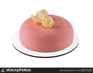 Red Mousse cake on white plate