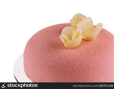 Red Mousse cake on white plate