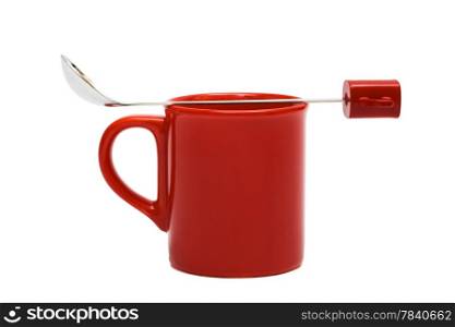 red mug from coffee on a white background