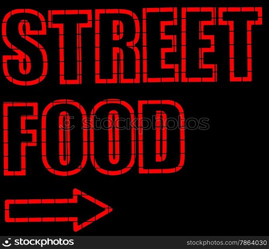 Red Neon Street Food Sign with Arrow
