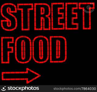 Red Neon Street Food Sign with Arrow