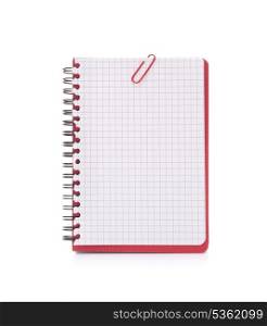 Red notebook with notice papers isolated on white background cutout