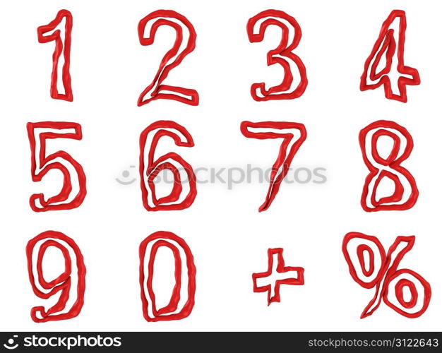 Red numbers and math symbols isolated on the white background