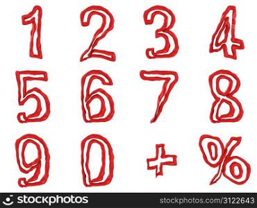 Red numbers and math symbols isolated on the white background