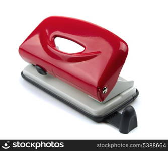 Red office hole puncher isolated on white