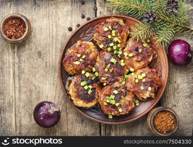 Red Onion Cutlets.Diet Food.Onion Cutlets.Healthy Nutrition.Vegetarian Food. Dietary vegetable cutlets.
