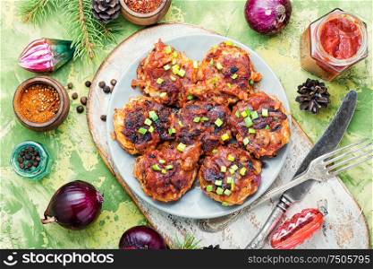Red Onion Cutlets.Diet Food.Onion Cutlets.Healthy Nutrition.Vegetarian Food. Dietary vegetable cutlets.