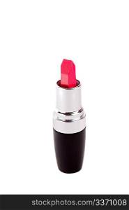 Red open lipstick isolated on white background