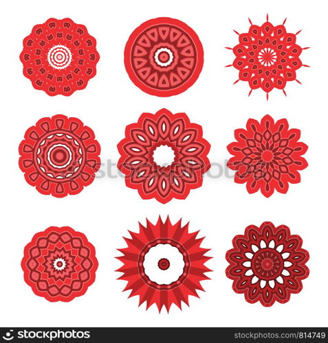 Red Ornamental Line Pattern. Round Texture. Oriental Geometric Ornament. Ornamental Line Pattern. Round Texture. Oriental Geometric Ornament