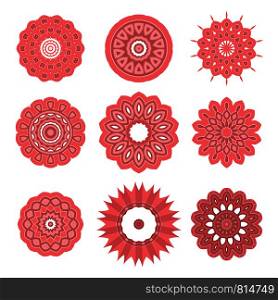 Red Ornamental Line Pattern. Round Texture. Oriental Geometric Ornament. Ornamental Line Pattern. Round Texture. Oriental Geometric Ornament