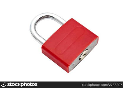 Red padlock isolated on white background