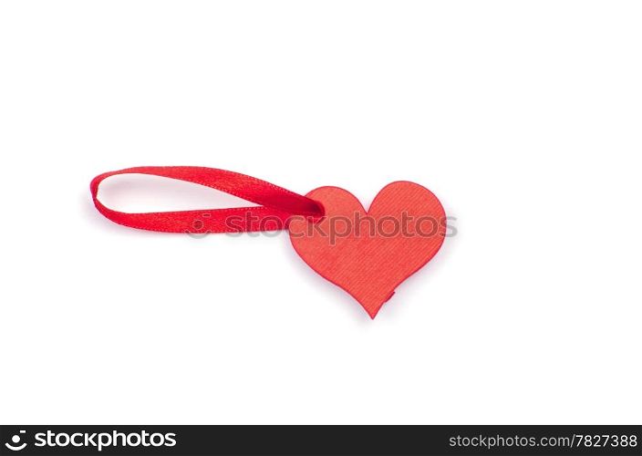 Red paper heart with rope isolated on white