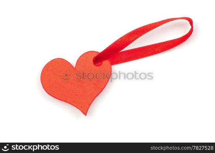 Red paper heart with rope isolated on white