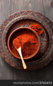 red paprika powder spice in bowl