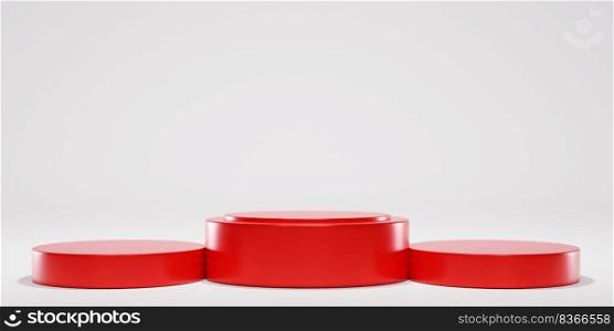 Red pedestal shows luxury product packaging presentation with abstract white background isolated , 3D rendering.