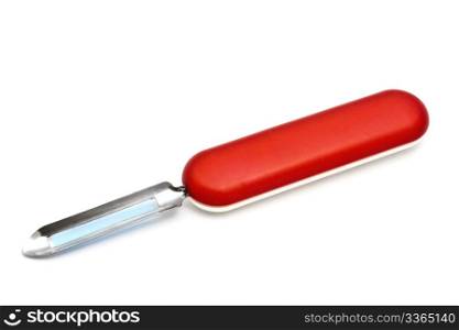 Red peeler closeup on white background
