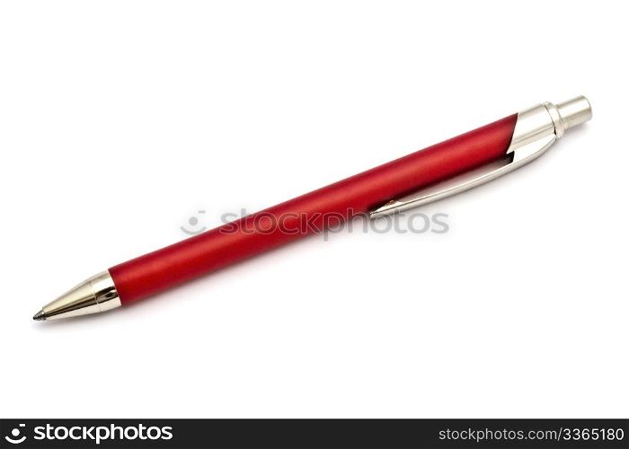 Red pen closeup on the white background