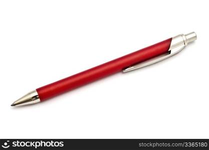 Red pen closeup on the white background