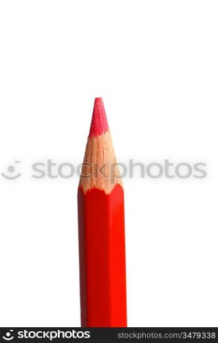 Red pencil in vertical on a white background
