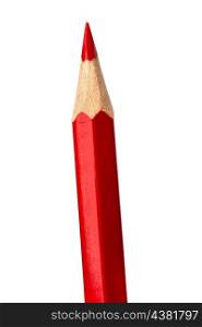 Red pencil isolated on white background close up
