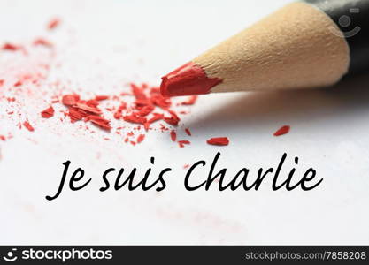 Red pencil just out of the sharpener = Je suis Charlie. Pencil and Charlie stand for the right to freedom of speech after the attack on a French magazine in january 2015