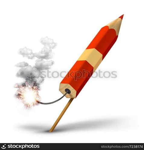Red pencil rocket ready for takeoff, creative writing concept. Green splash