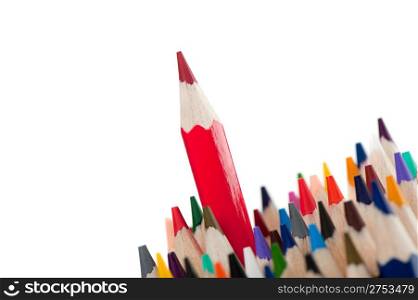 Red pencil - the leader. It is isolated on a white background
