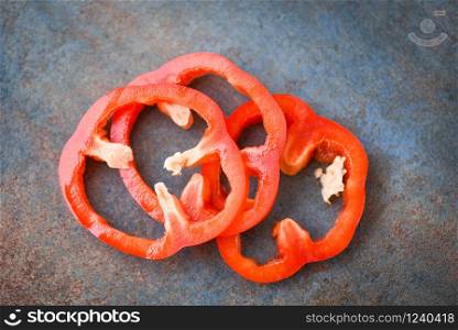 Red pepper bell on dark background , Top view / bell pepper sliced or fresh sweet pepper