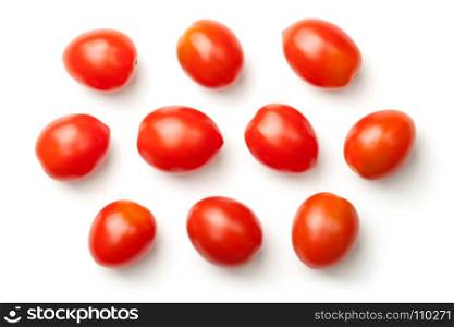 Red pepper cherry tomatoes isolated on white background. Top view