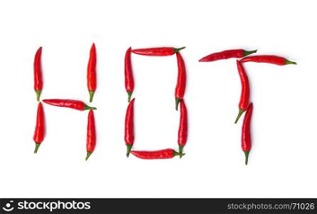 red pepper spelling the word hot isolated on white background