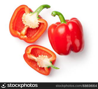 Red peppers isolated on white background. Top view