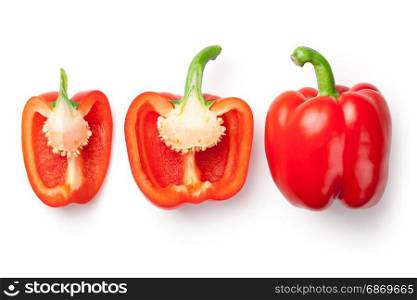 Red peppers isolated on white background. Top view