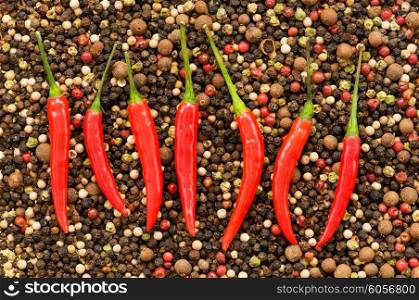 Red peppers on pepper background