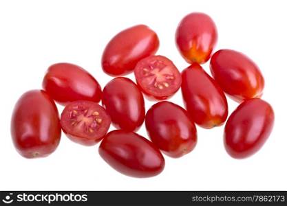 Red Perino tomatoes on a white background