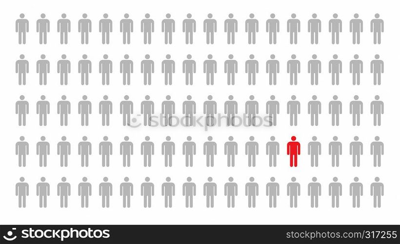 Red person symbol standing in the crowd of people in business leadership or different concept on white background, 3d abstract illustration