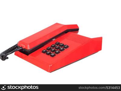 Red phone isolated on a white background with a reflection