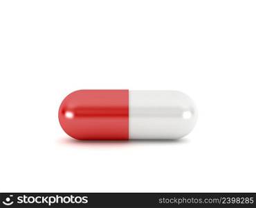 Red pill capsule isolated on white background, 3d rendering